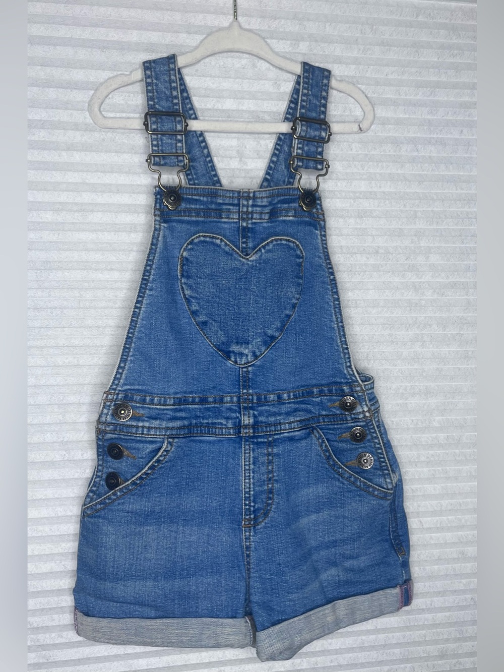 Mini Boden jean denim overalls with heart pocket size 4-5 Y